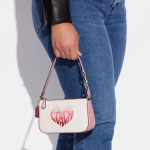 Coach Nolita 19 Wristlet Chalk Pebbled Leather Stripe Heart Motif Bag